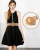 Women Woven Rattan Wide Stretch Straw Belt