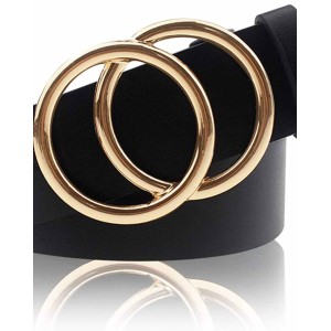 Udekit Women's PU Leather Belt Double O Ring Soft Faux Leather Waist Belt