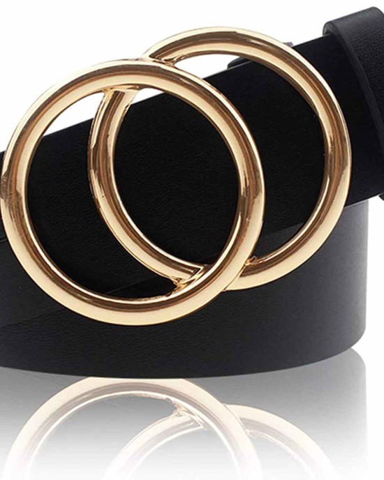 Udekit Women's PU Leather Belt Double O Ring Soft Faux Leather Waist Belt