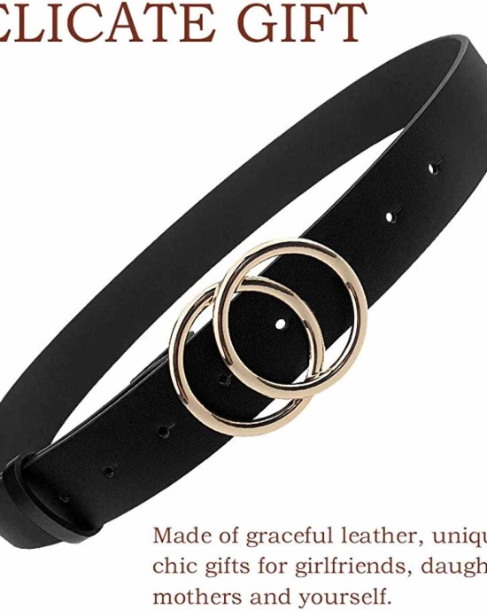 Udekit Women's PU Leather Belt Double O Ring Soft Faux Leather Waist Belt