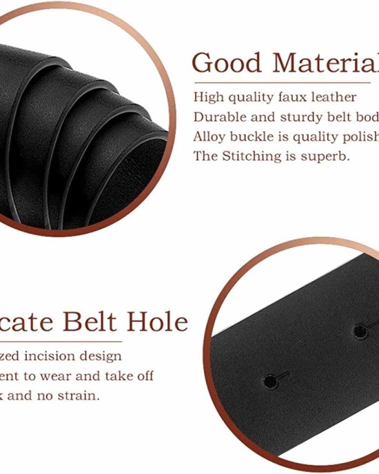 Udekit Women's PU Leather Belt Double O Ring Soft Faux Leather Waist Belt
