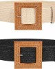 Straw Woven Elastic Stretch Belts Women, Wide Boho Braided Dress Belts with Wooden Style Buckle by JASGOOD