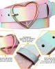 Rainbow Belt PU Leather Waist Belt Women Girls Glitter Belt with Heart Buckle Adjustable Shiny Dress Belt for Teen Kids