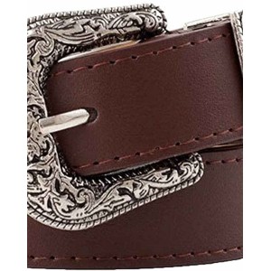 Women-Leather-Belts Vintage Western-Belt with Carved Buckle Waist-Belt for Jeans Dresses