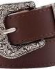 Women-Leather-Belts Vintage Western-Belt with Carved Buckle Waist-Belt for Jeans Dresses