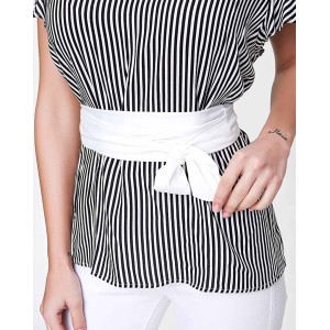 Women Solid Color Self Tie Wrap Around Obi Linen Waist Belt