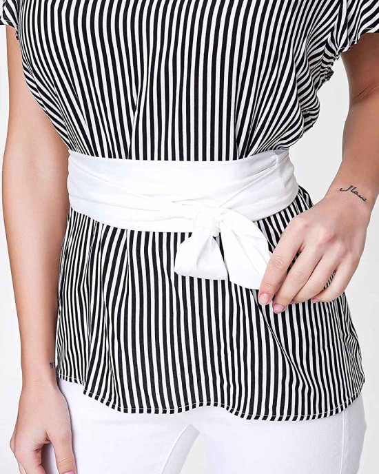Women Solid Color Self Tie Wrap Around Obi Linen Waist Belt