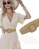 Women Belt - Straw Woven Elastic Braided Stretch Wide Waist Belts for Women Dresses with Buckle
