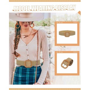 Women Belt - Straw Woven Elastic Braided Stretch Wide Waist Belts for Women Dresses with Buckle