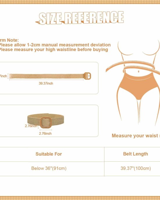 Women Belt - Straw Woven Elastic Braided Stretch Wide Waist Belts for Women Dresses with Buckle