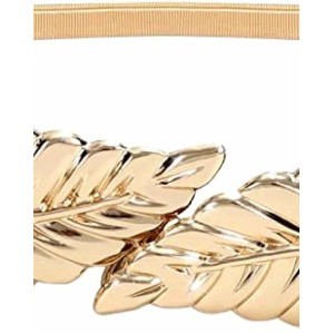 JASGOOD Women Skinny Metal Waist Belt Gold Waistband Elastic Metal Chain Leaf Waist Belt for Dress