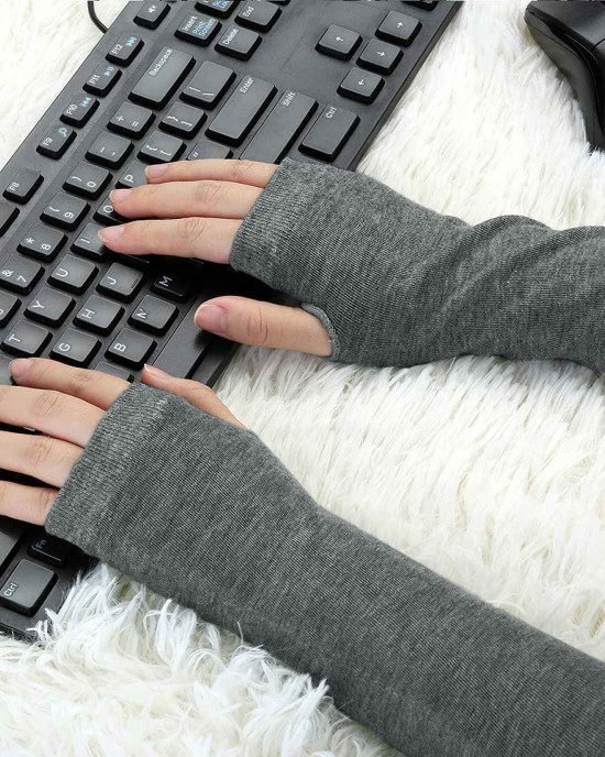 Allegra K Dark Gray Fingerless Elastic Winter Thick Arm Warmers Gloves for Ladies