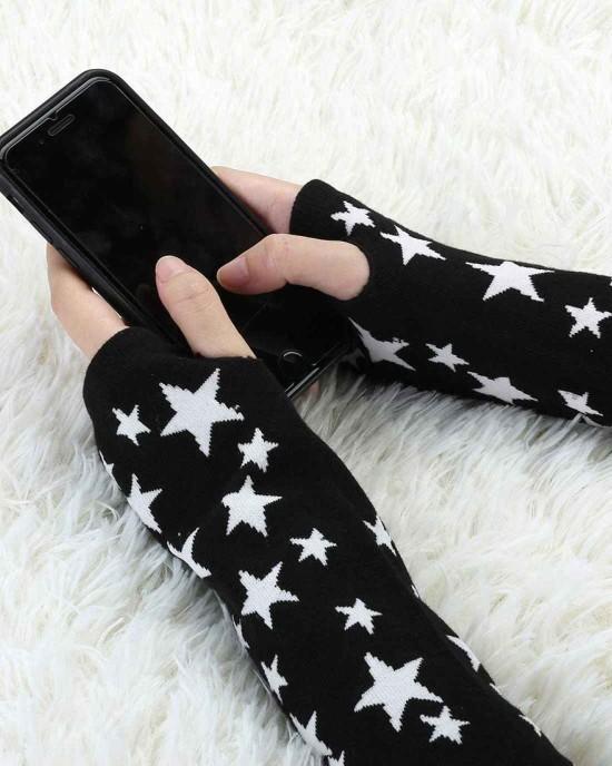 Allegra K Women's Arm Warmers Winter Knitted Elbow Long Cosplay Costume Fingerless Gloves
