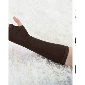 Allegra K Ladies Fall Knitted Arm Warmmers Thumbhole Long Fingerless Gloves Pair