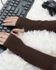 Allegra K Ladies Fall Knitted Arm Warmmers Thumbhole Long Fingerless Gloves Pair