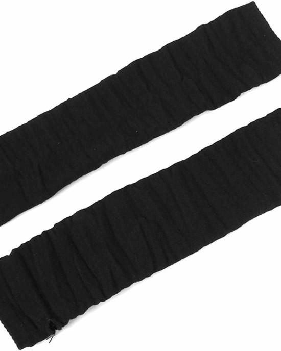 Allegra K Elastic Ribbed Thumbhole Black Fingerless Long Gloves Arm Warmer for Women Men