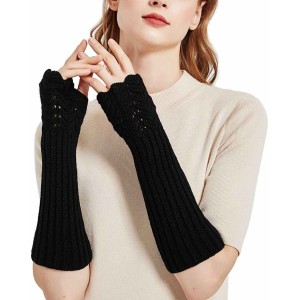 Novawo Women's Scale Design Winter Warm Knitted Long Arm Warmers Gloves Mittens