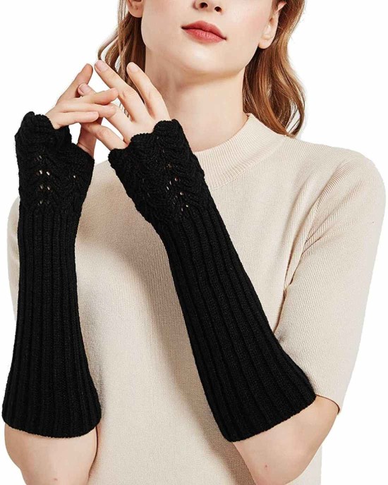 Novawo Women's Scale Design Winter Warm Knitted Long Arm Warmers Gloves Mittens