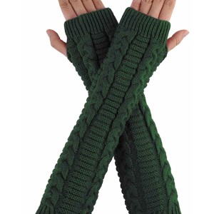 Allegra K Women's Fingerless Glove Winter Knit Thumb Elbow Length Arm Warmers
