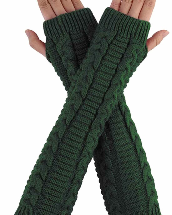 Allegra K Women's Fingerless Glove Winter Knit Thumb Elbow Length Arm Warmers