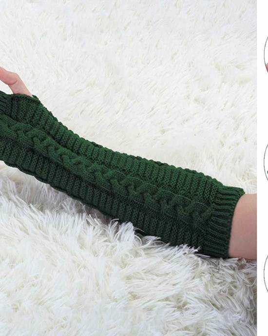 Allegra K Women's Fingerless Glove Winter Knit Thumb Elbow Length Arm Warmers
