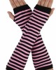 Allegra K Women Black Pink Stripe Print Elbow Length Fingerless Arm Gloves Pair