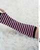 Allegra K Women Black Pink Stripe Print Elbow Length Fingerless Arm Gloves Pair