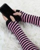 Allegra K Women Black Pink Stripe Print Elbow Length Fingerless Arm Gloves Pair