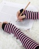 Allegra K Women Black Pink Stripe Print Elbow Length Fingerless Arm Gloves Pair