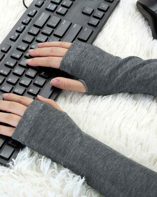 uxcell Woman Elastic Fingerless Elbow Length Arm Hand Warmers Gloves 1 Pairs