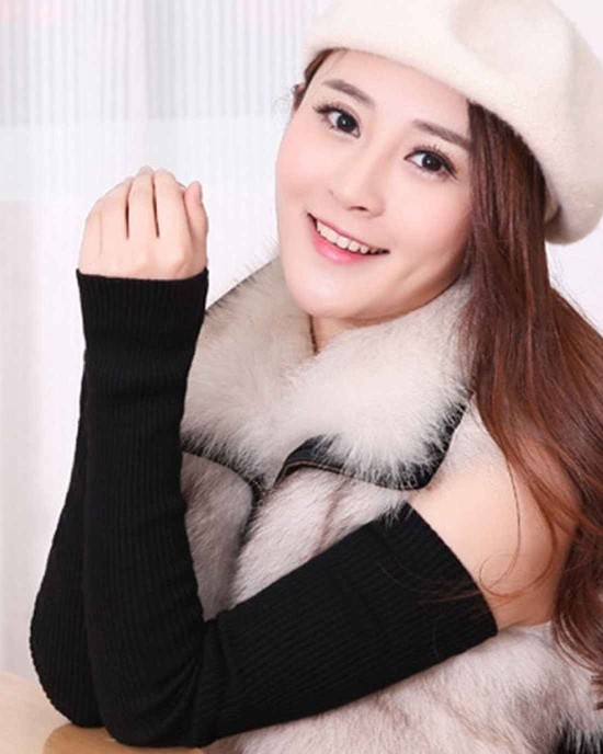 LerBen Women's Cashmere Warm Fingerless Gloves Winter Long Arm Warmer