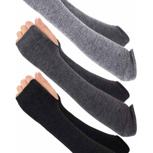 Bememo 3 Pairs Winter Long Fingerless Gloves Knit Elbow Length Gloves Thumb Hole Arm Warmers for Women Girls