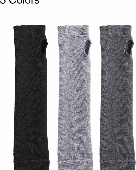 Bememo 3 Pairs Winter Long Fingerless Gloves Knit Elbow Length Gloves Thumb Hole Arm Warmers for Women Girls