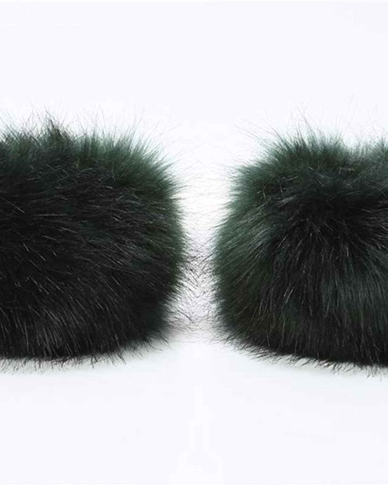 Lucky Leaf Women Winter Wrist Warmers Faux Fox Fur Soft Cuffs Band Ring for Cold Weather