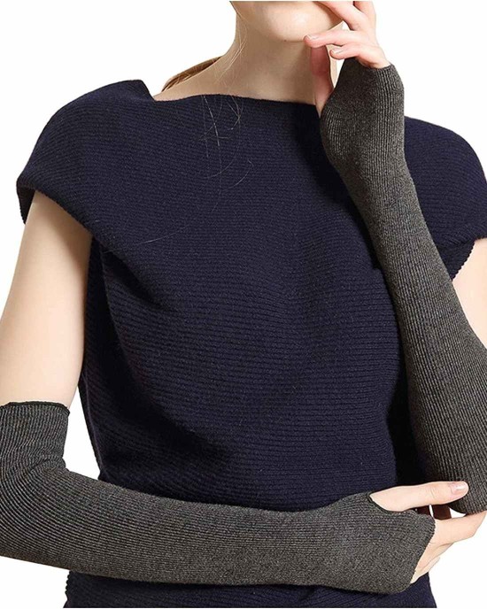Ayliss Women Arm Warmer Stretchy Cotton Long Sleeve Fingerless Thumb Hole Gloves