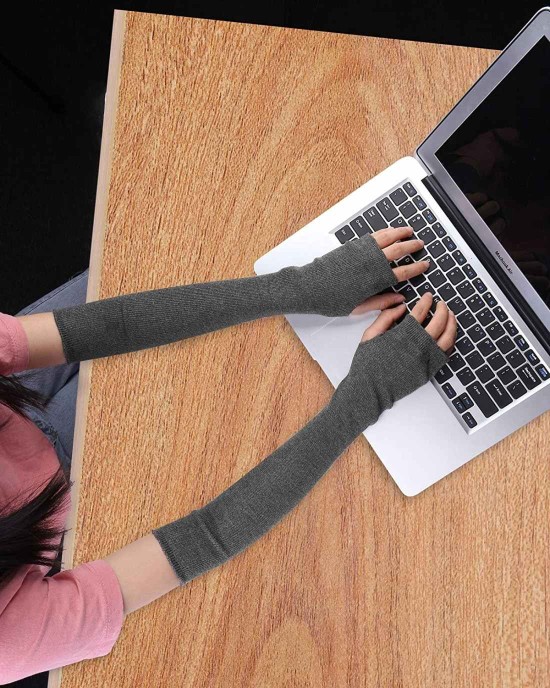 Ayliss Women Arm Warmer Stretchy Cotton Long Sleeve Fingerless Thumb Hole Gloves