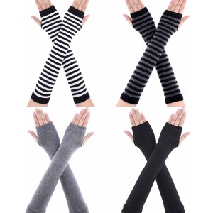 Bememo 4 Pairs Punk Gothic Long Fingerless Gloves Knitted Arm Warmer Elbow Length Gloves Thumb Hole Gloves