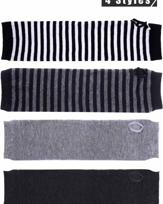 Bememo 4 Pairs Punk Gothic Long Fingerless Gloves Knitted Arm Warmer Elbow Length Gloves Thumb Hole Gloves
