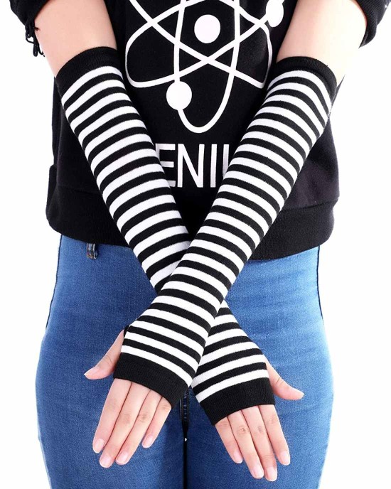 Bememo 4 Pairs Punk Gothic Long Fingerless Gloves Knitted Arm Warmer Elbow Length Gloves Thumb Hole Gloves