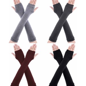 Bememo 4 Pairs Punk Gothic Long Fingerless Gloves Halloween Knitted Arm Warmer Elbow Length Gloves Thumb Hole Gloves