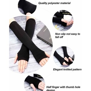 Bememo 4 Pairs Punk Gothic Long Fingerless Gloves Halloween Knitted Arm Warmer Elbow Length Gloves Thumb Hole Gloves