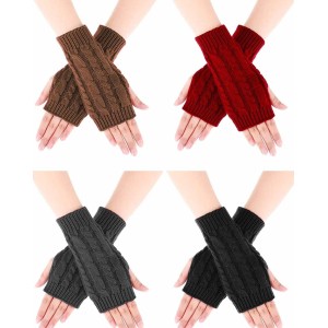 Bememo 4 Pairs Women Long Fingerless Gloves Winter Mitten Arm Gloves with Thumb Hole