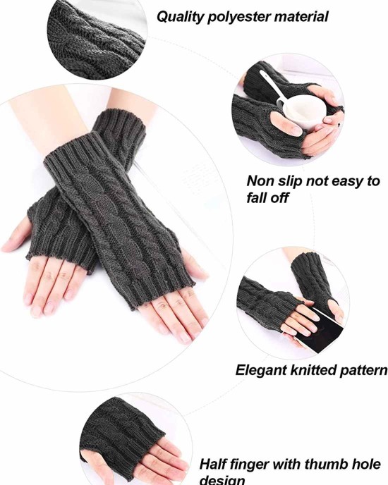 Bememo 4 Pairs Women Long Fingerless Gloves Winter Mitten Arm Gloves with Thumb Hole