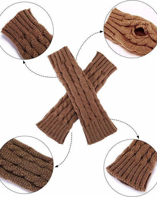 Bememo 4 Pairs Women Long Fingerless Gloves Winter Mitten Arm Gloves with Thumb Hole