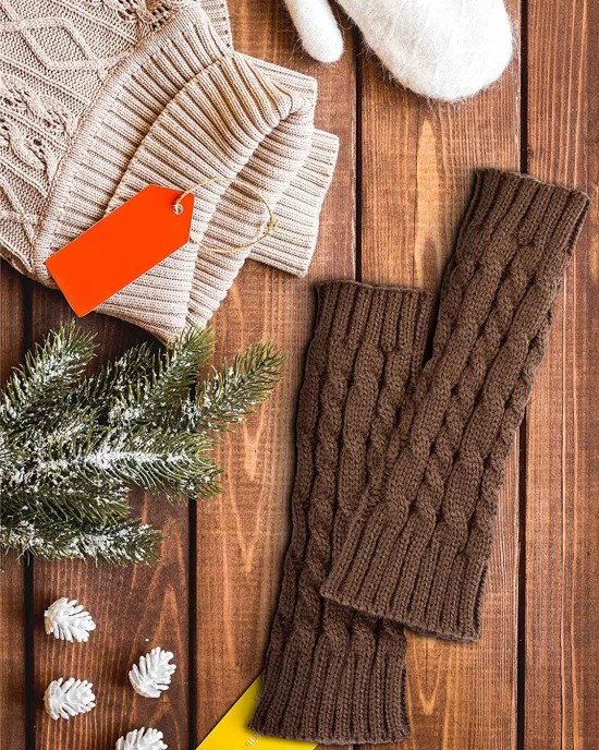 Bememo 4 Pairs Women Long Fingerless Gloves Winter Mitten Arm Gloves with Thumb Hole