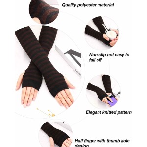 Bememo 4 Pairs Punk Gothic Long Fingerless Gloves Halloween Knitted Arm Warmer Elbow Length Gloves Thumb Hole Gloves