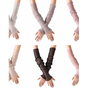 POSMA CS032Women Girls UV Protecion Long Lace Fingerless Gloves Sunblock Arm Sleeves- Six Color Bundle Set