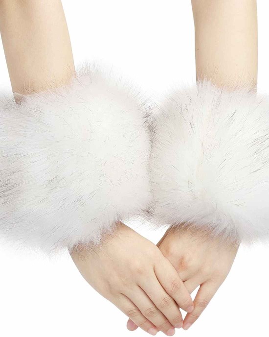 La Carrie Women's Snakeskin Print Faux Fur Wrist Cuffs,Winter Fox Furry Bands Arm Warmer