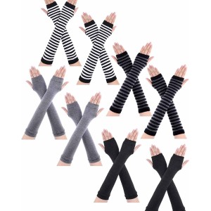 8 Pairs Winter Knitted Fingerless Gloves Long Thumb Hole Arm Warmer for Women Girls