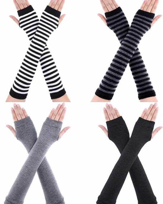 8 Pairs Winter Knitted Fingerless Gloves Long Thumb Hole Arm Warmer for Women Girls
